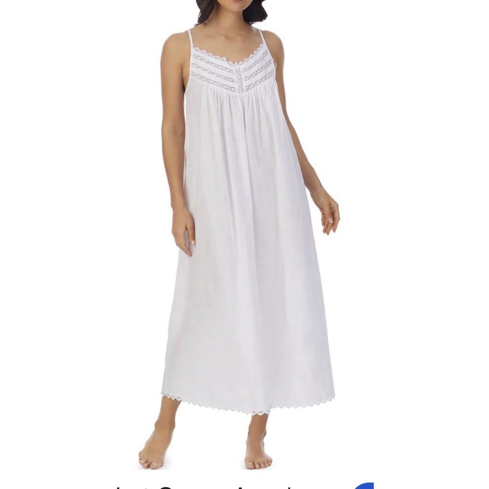 Eileen West Queen Annes Lace Woven Strappy Nightgown White Small